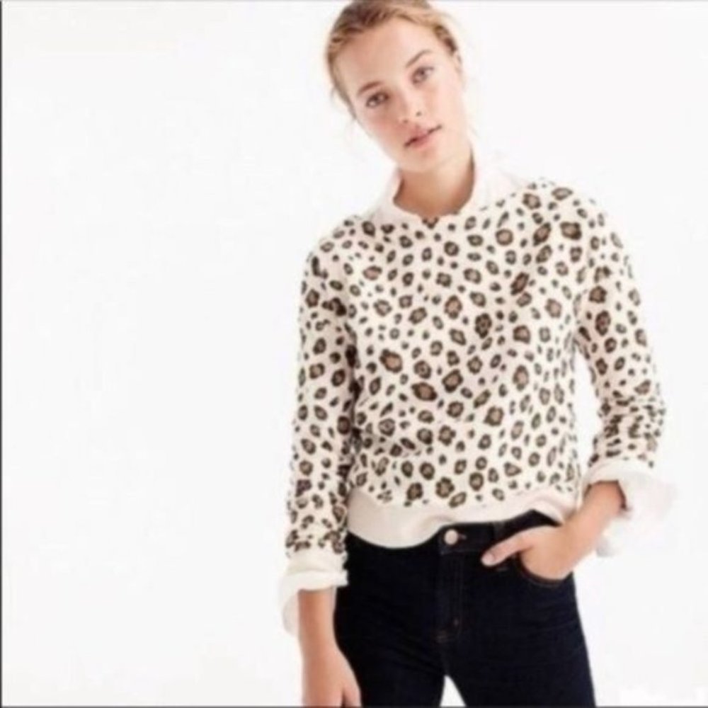 J.Crew Womens Printed Crewneck Sweatshirt 3/4 Sleeves Sweater M Medium